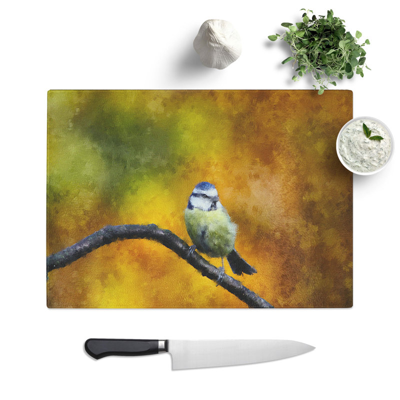 Blue Tit Bird Vol.2 Painting Chopping Board, 0.4cm H x 20cm W x 29cm L