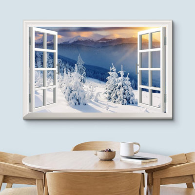 Landscape Snowy Pine Trees Nature Wilderness On Canvas Print