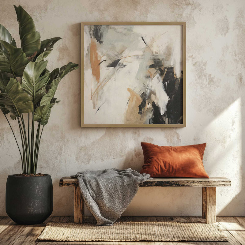 Crescendo chaotique I, H 17,75 po x l 17,75 po, Cadre simple brossé doré