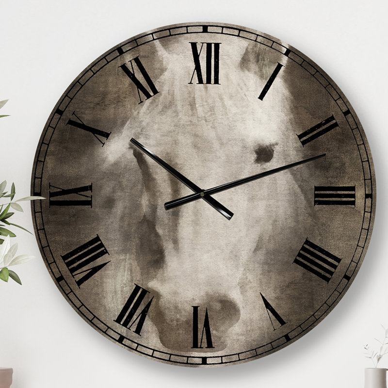 Horloge murale Farmhouse Horse III, Gris, Moyen
