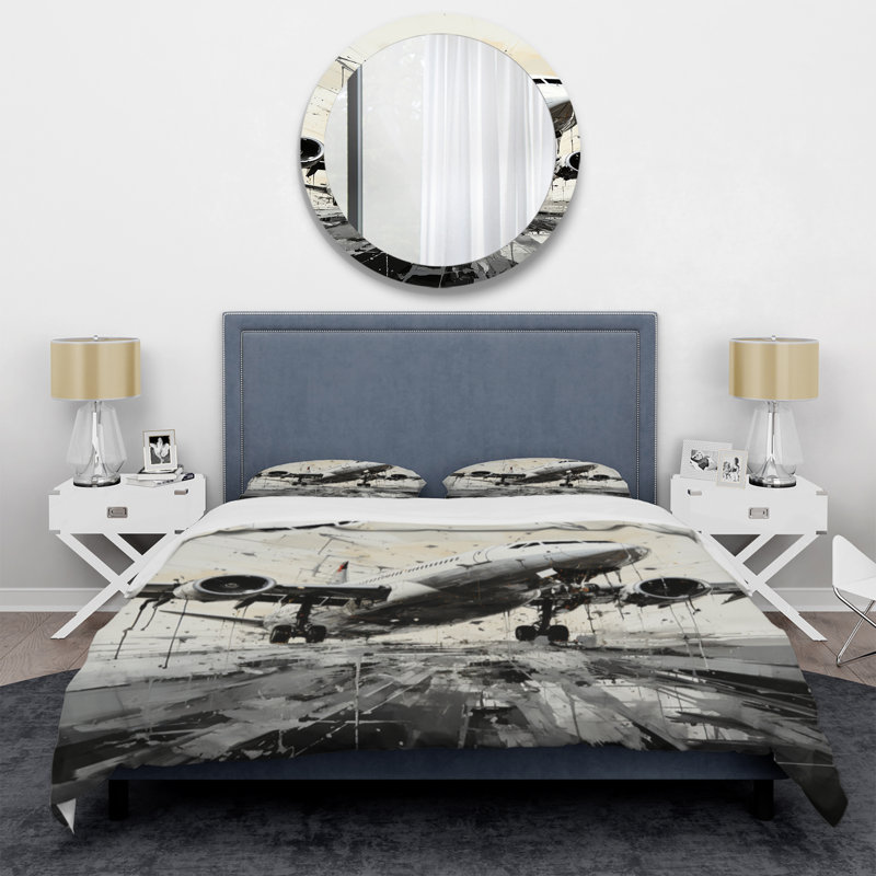 Ensemble de housse de couette en microfibre / polyester Abstracted Plane, Housse de couette pour grand lit et 2 taies décor