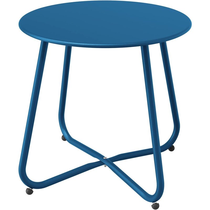 Large Blue Round Steel Outdoor End Table