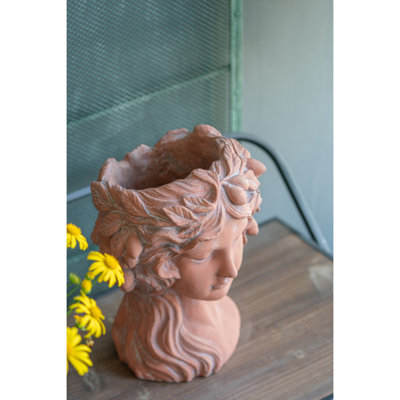Brown Head Bust Planter - Greek Style Cement For Indoor & Outdoor Garden Decor 7.9 In. Wide Cement, Gardens
