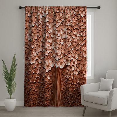 Rideaux en bronze à motif d'arbre floral, voilages et voilages à fleurs - 1 panneau
