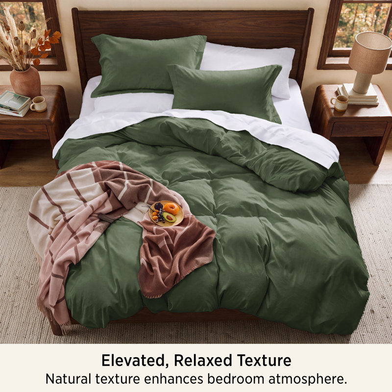 Bedsure Microfiber Duvet Cover California King Size - Prewashed Cotton-Like Extra Soft Bedding Set (Set of 3), Olive Green