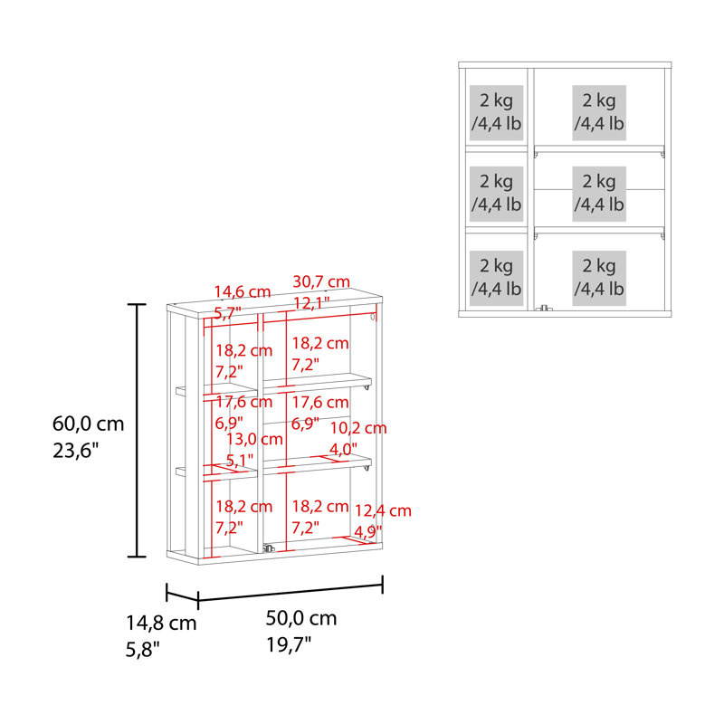 Armoire de salle de bain avec miroir Tonsina - Armoire à pharmacie avec 6 tablettes ouvertes et porte coulissante en miroir - Salle de bain
