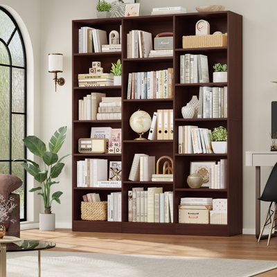 Wakil 74"H X 59"W 6-Tier Large Wood Storage Bookcase