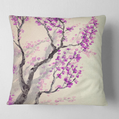 Housse de coussin carré avec fleurs sur des branches d'arbres