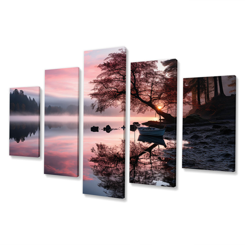 "Lake Serenity Pastel Sunrise In Autumn III" 5 pièces
