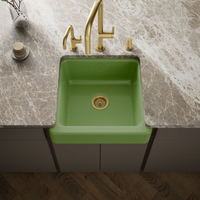 Whitehaven Self-Trimming 24" L x 22" W Farmhouse Kitchen Sink, Fresh Green