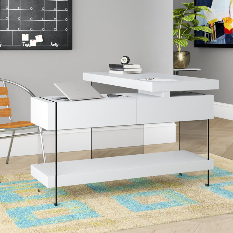 Bureau en L réversible Goyette, Haute brillance blanche