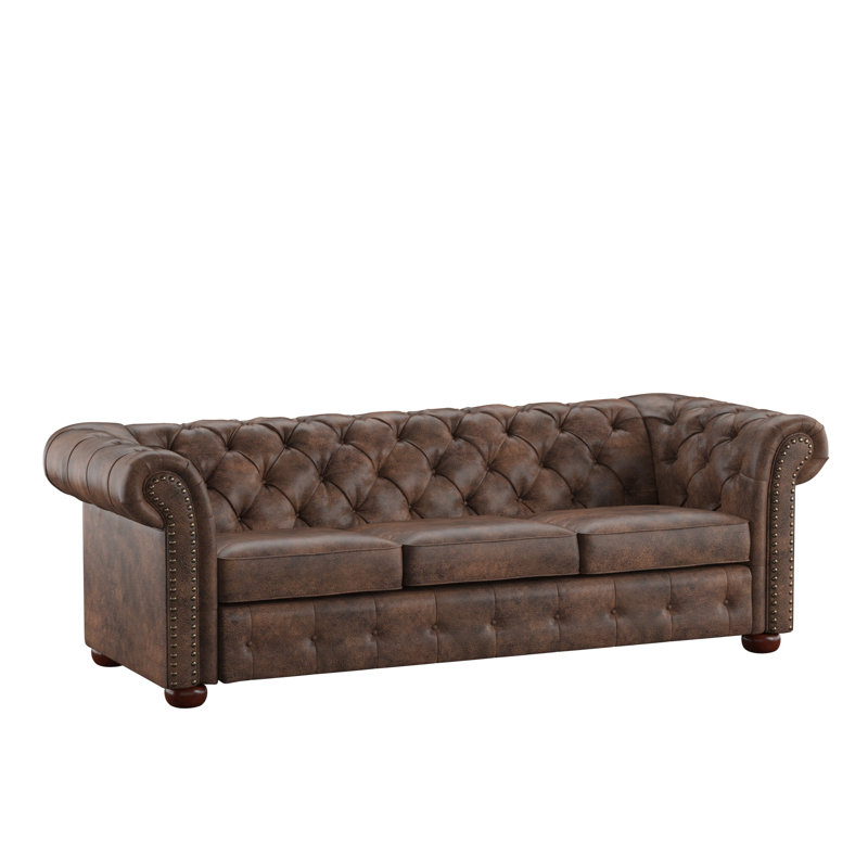 Canapé Chesterfield Huskins, Microfibre polie brune