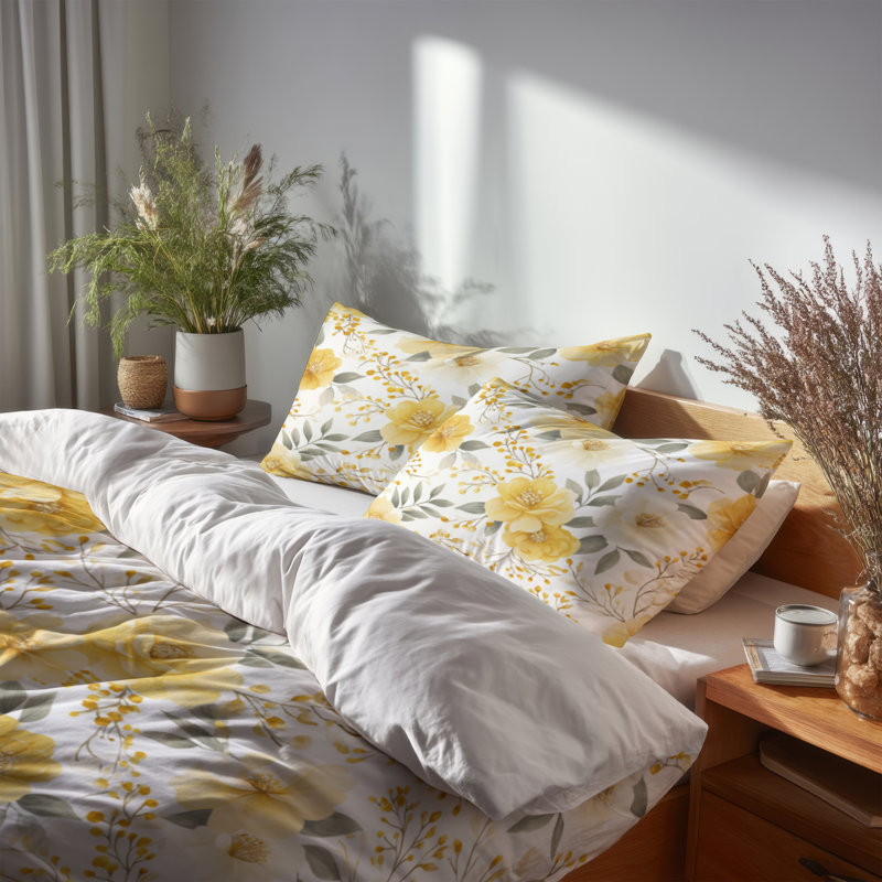 Ensemble d'édredon 6 pièces Country Farmhouse - Ensemble de literie et coussin décoratif jaune floral