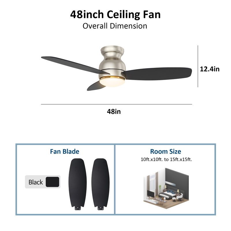 Ventilateurs de plafond 48 "à DEL à 3 pales avec éclairage Alcides, Argenté / Noir