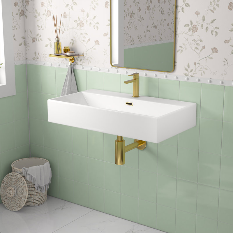 Lavabo de salle de bain mural rectangulaire en porcelaine vitrifiée avec trop-plein l 30 "x P 16" Turner, Blanc