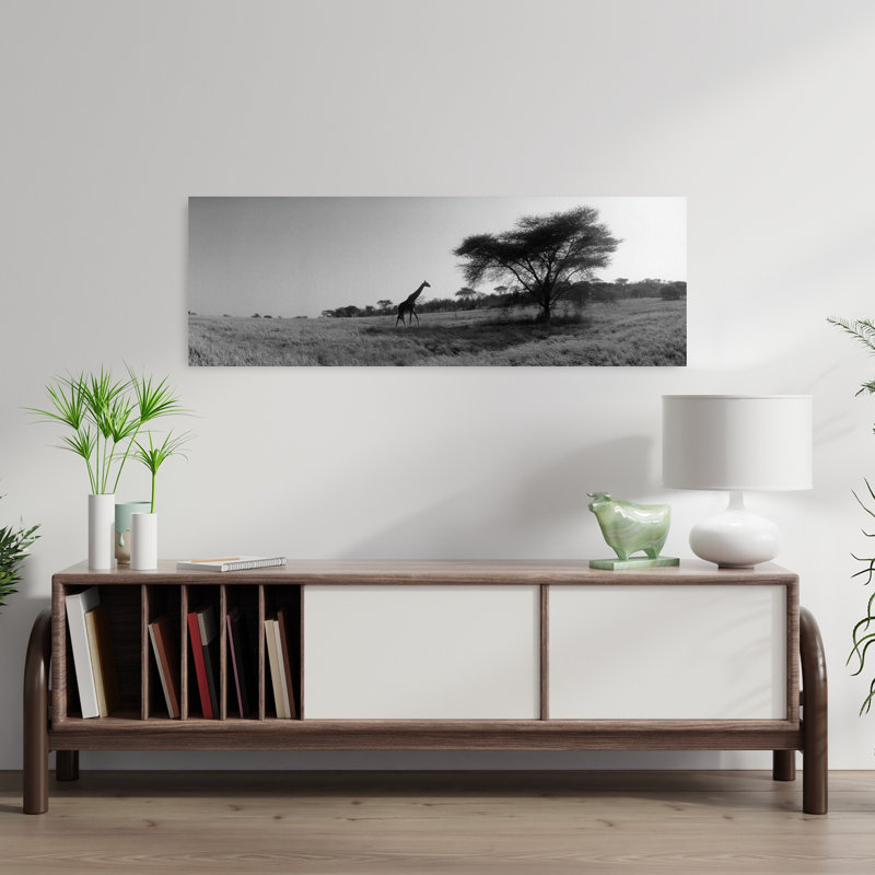 Girafe sur les plaines, Kenya, Afrique, paysage contemporain abstrait, art mural, H 12 po x l 36 po