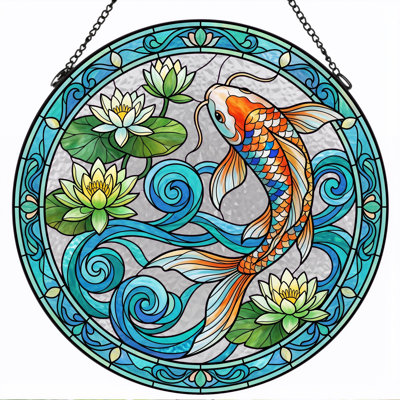Panneau de vitrail Koi Fish, H 12 po