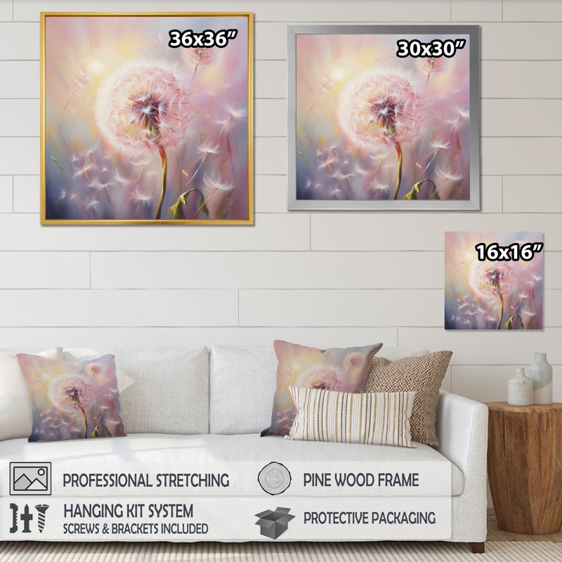 " Purple Dandelion Romantic Impression I ", Silver Single Picture Framed, 16" H x 16" W x 1" D