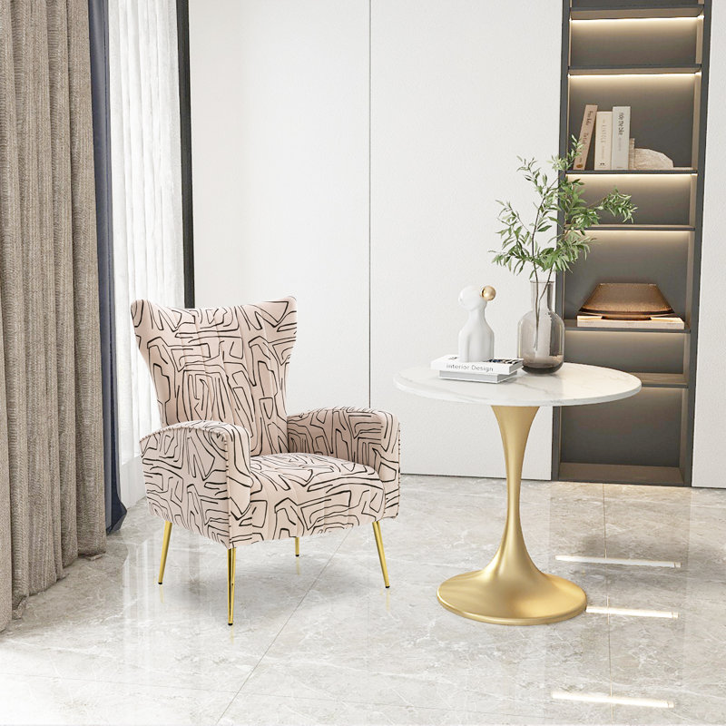 Fauteuil d'appoint rembourré en velours, Velours beige