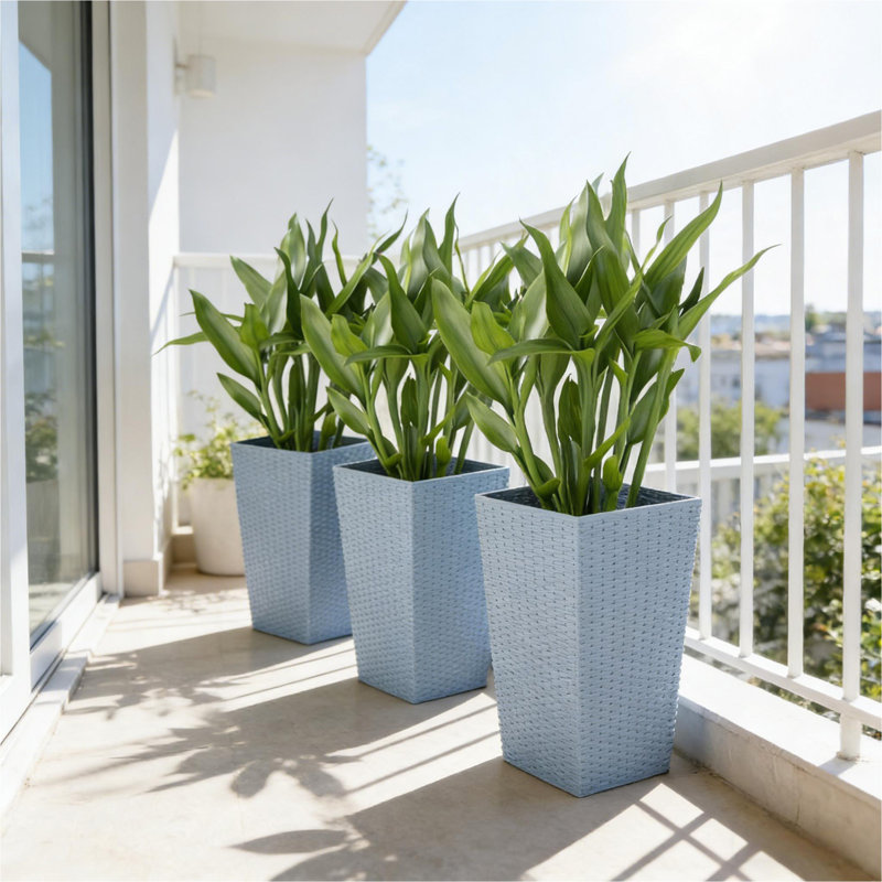 Ensemble de 3 pots à fleurs pour terrasses, balcons et bord de piscine, Gris clair