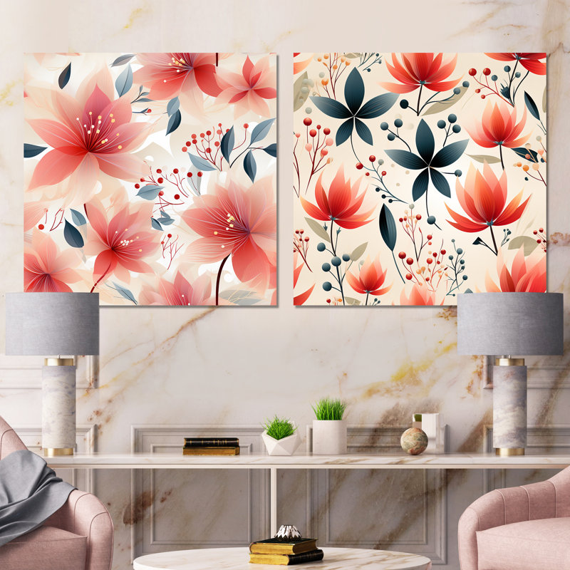 Hartnett - Ensemble de 2 impressions murales florales, Toile tendue, H 16 po x l 33 po x P 1 po