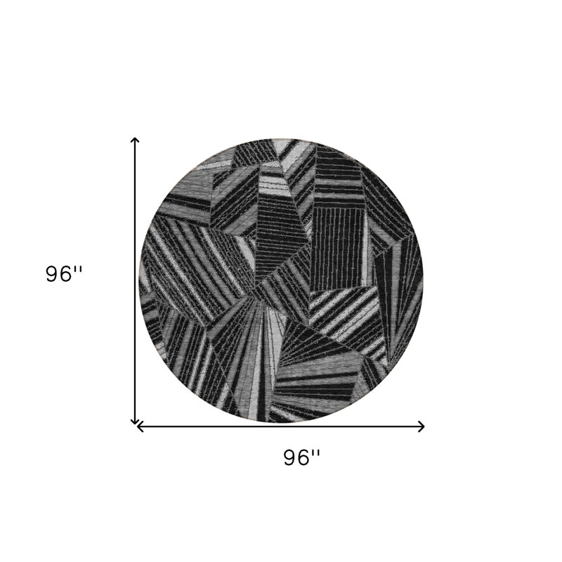 Tapis d'intérieur rond lavable géométrique 8 pi gris