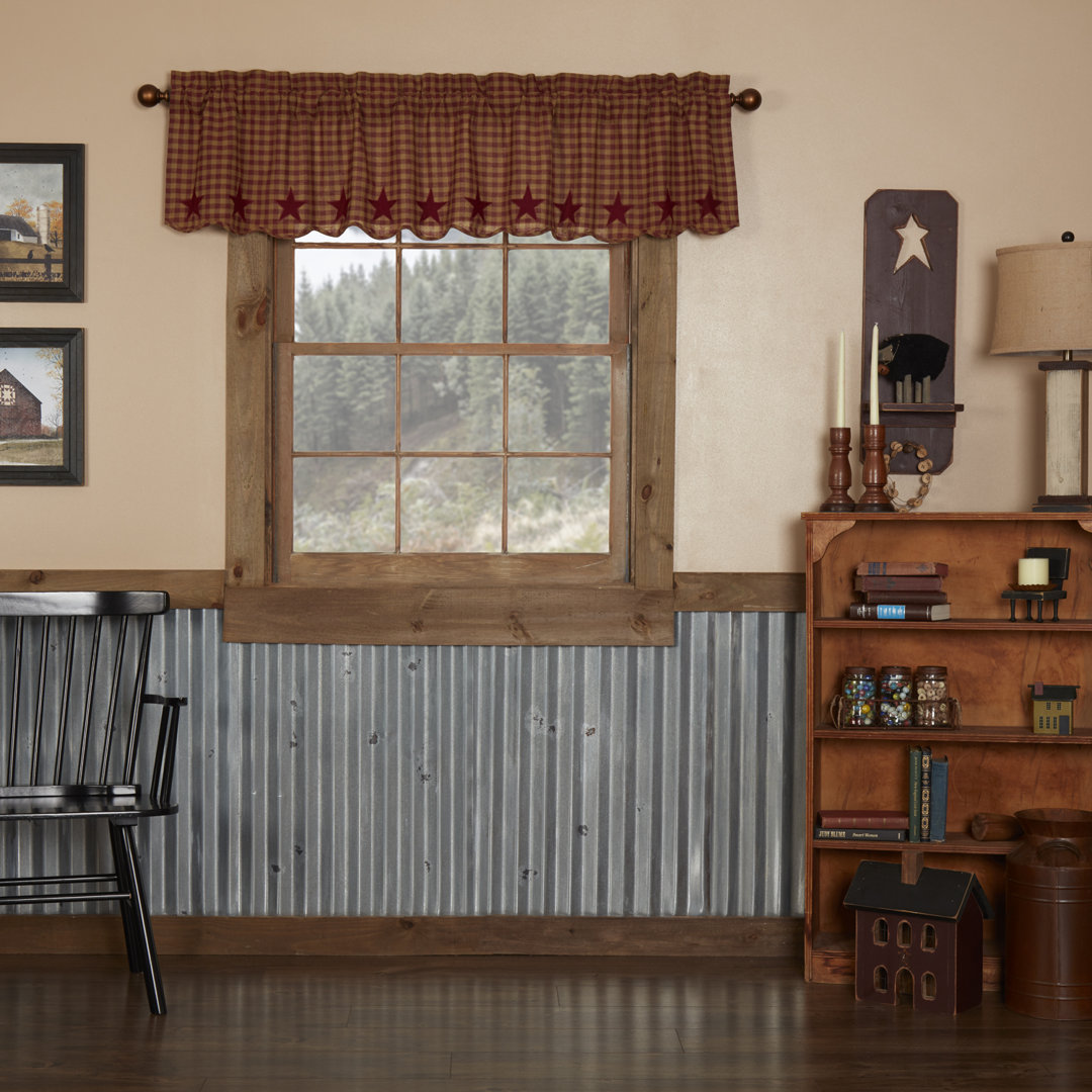 Navy Star Cotton Plaid Scalloped Window Valance VHC Brands 