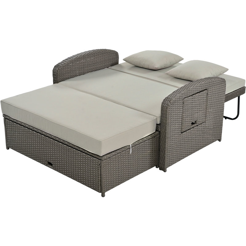 Méridienne double en rotin Rober Wicker, Gris
