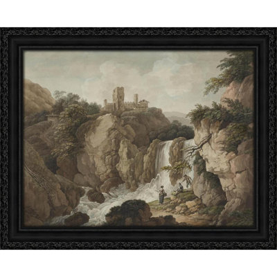 Felsige Landschaft mit Burgruine und Wasserfall