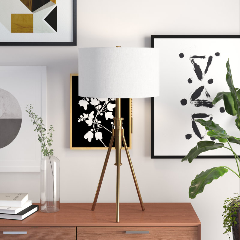 32-37"H Adjustable Tripod Table Lamp, Gold