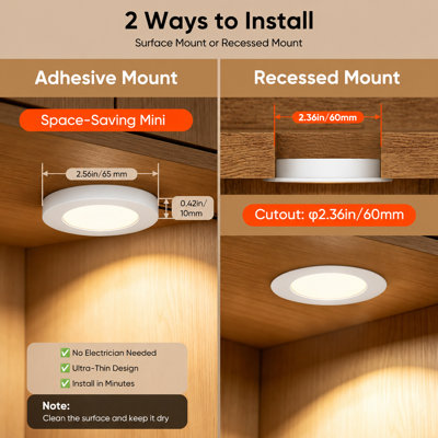 Puck Light Smart LED, température de couleur et luminosité réglables (3000K-6000K), fonctionne avec Alexa / Google Home, contrôle d'application intelligent, montage encastré / en surface pour la cuisine / vitrine
