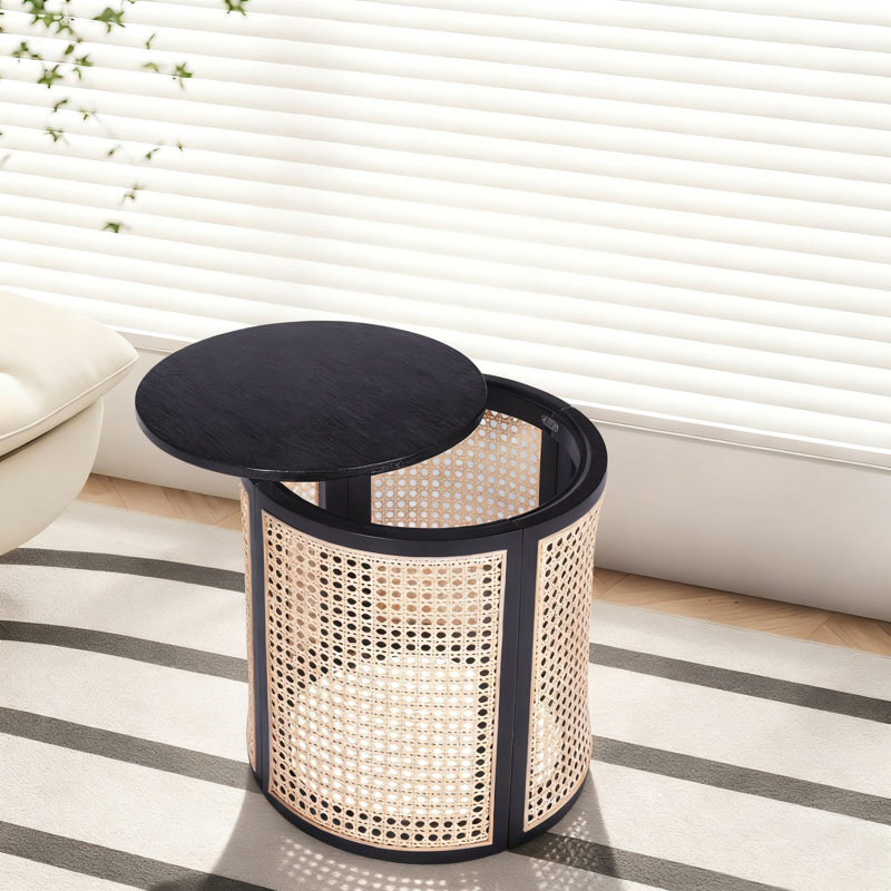 Table de chevet ronde avec rangement Boho, Noir