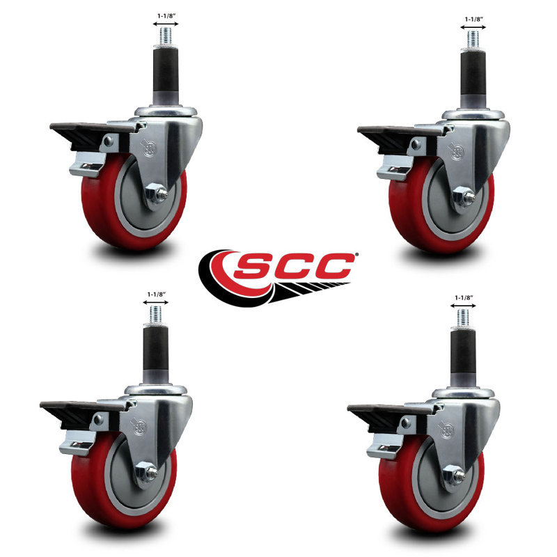 Ensemble de roulettes extensibles en poly pivotant 1-1 / 8 pouces avec frein SCC