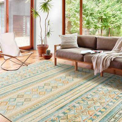 Tapis aztèque à motif marocain lavable à la machine Wymond avec envers antidérapant