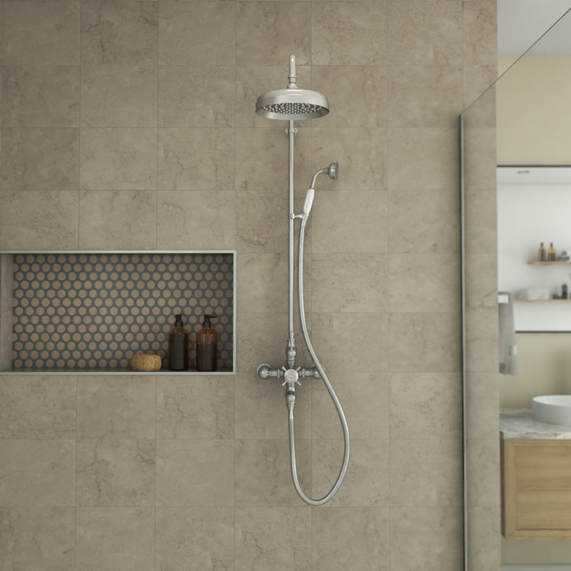 Abbey Thermostatic Rain Fall Shower Faucet Set with Hand Shower (Valve Included), Brushed Nickel