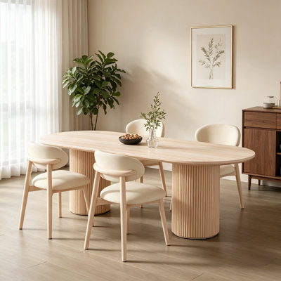 Modern Burlywood Oval Solid Wood Dining Table Set
