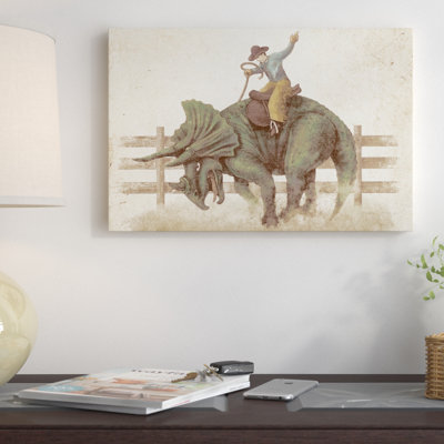 « dino rodeo », peinture sur toile tendue