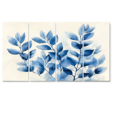 «Soft Leaves In Hazy Blues Watercolor I» - Art mural - Ensemble de décoration artistique