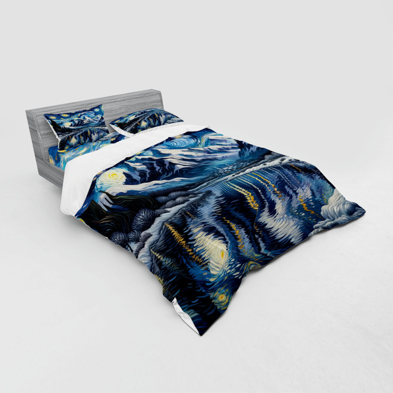 Ensemble de literie Ambesonne, bleu royal et jaune, Housse de couette très grand lit californien + 3