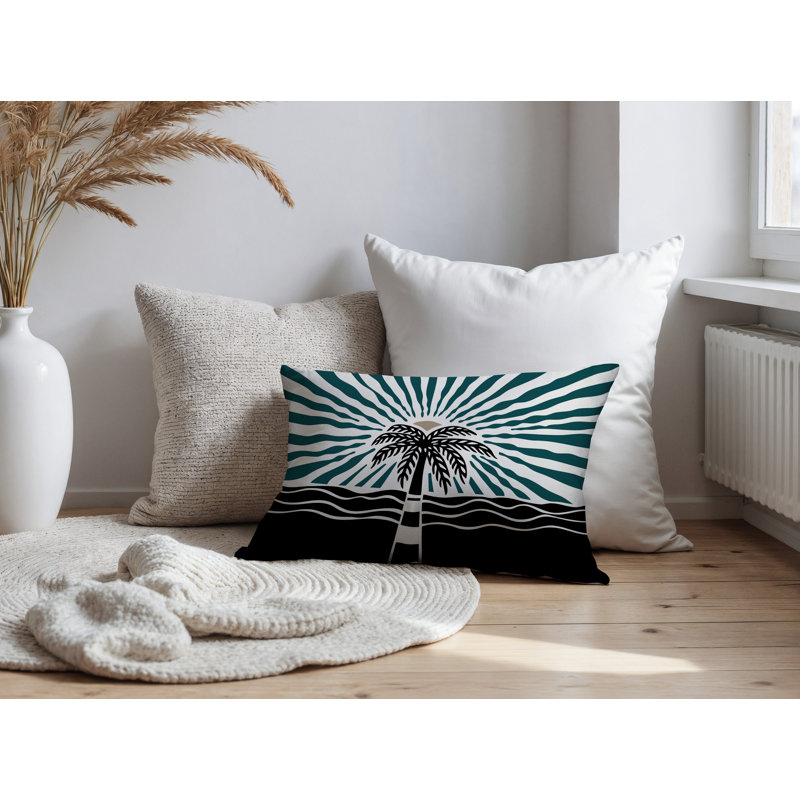 Oreiller rectangulaire réversible intérieur / extérieur Aky Palm, Émeraude, Rectangle H 14 po x l 20 po