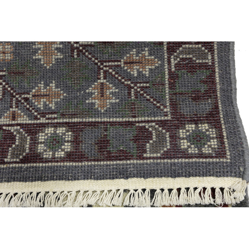 Tapis oriental gris / rouge en laine noué à la main 3 pi x 5 pi Oakridge