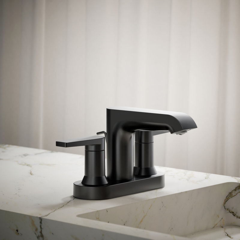 Kohler Hint Centerset 4 inch Bathroom Faucet with Pop-Up Drain Assembly, 2-Handle Bathroom Sink Faucet, 1.2 gpm, Matte Black