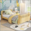 Lit plateforme simple en bois pour enfants, lit simple en bois à profil bas avec rails pour filles et garçons, naturel-129230712-129230713