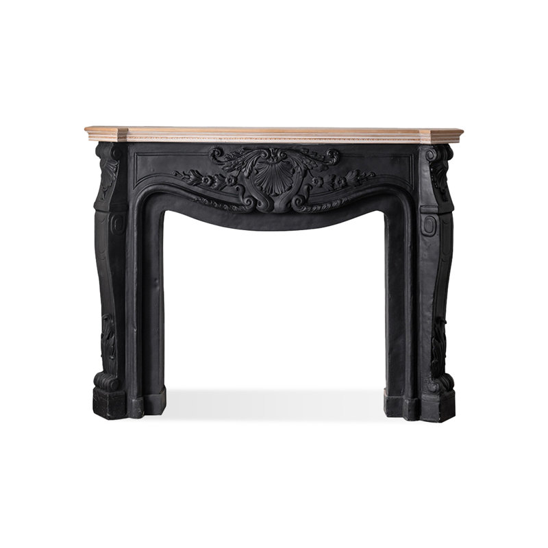 Black + Burlywood Solid Wood Freestanding Fireplace