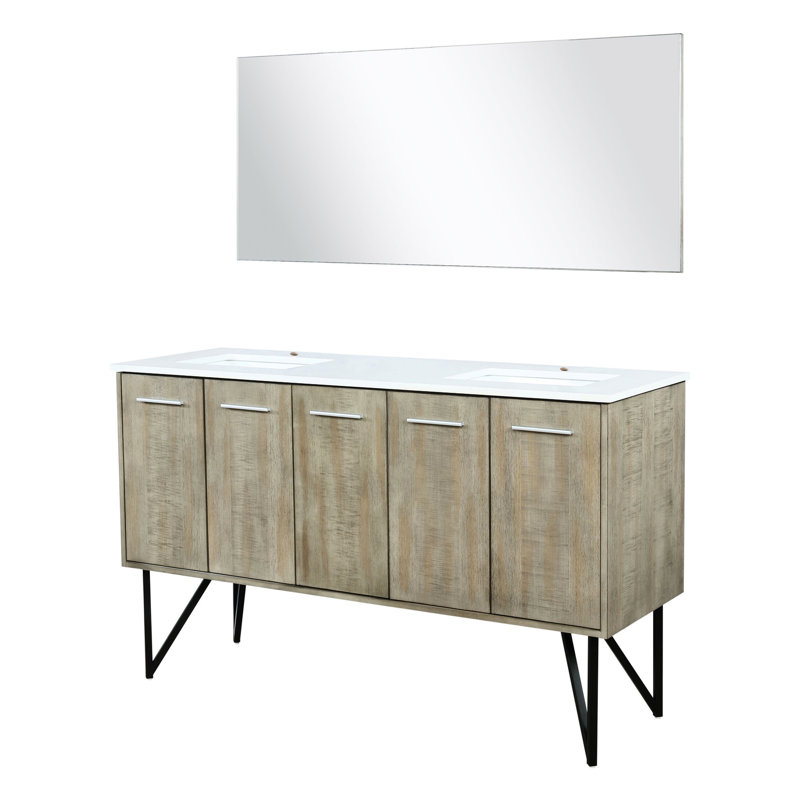 Meuble-lavabo double 60 po avec dessus en marbre 60 po, miroir de 55 po et armoires spacieuses pour améliorer l'organisation de la salle de bain W-Top et 55 miroirs - deux armoires, un tiroir de rangement