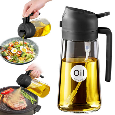 Vaporisateur d'huile 16 oz / 470 ml 2 en 1 avec distributeur, sans BPA, pour la cuisson, la salade, le barbecue (noir)