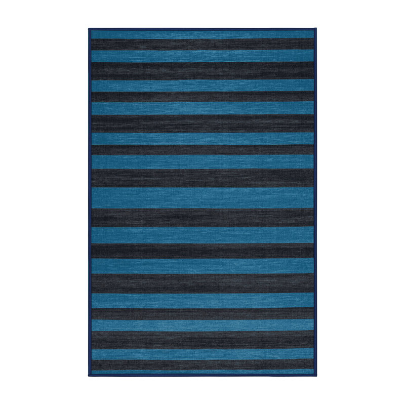 Tapis bleu à rayures horizontales lavable à la machine, Tapis de couloir 2 pi x 5 pi