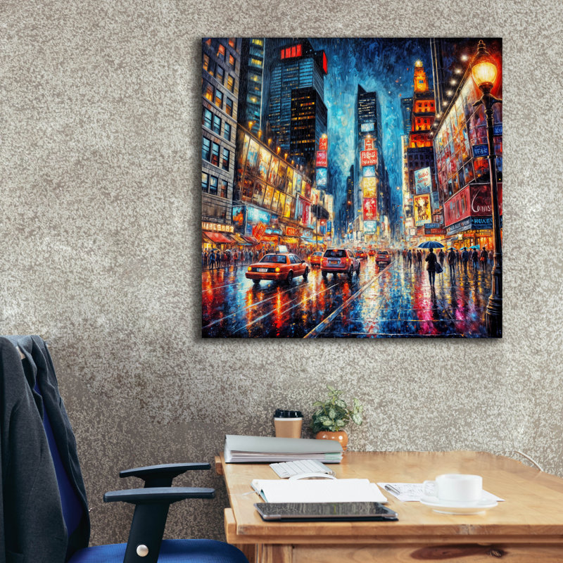 «New York Times Square Pains Style» par Rey Klimt, art mural sur toile, H 37 po x l 37 po