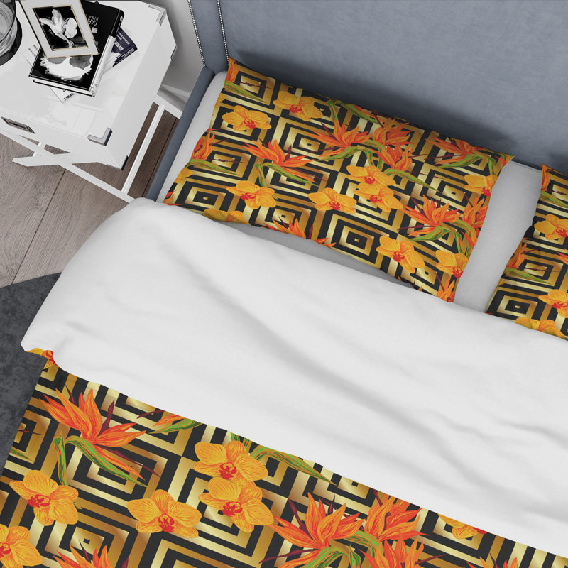 Modern & Contemporary Polyester Twill Geometric Shapes Duvet Cover, Full/Queen Duvet Cover + 2 Shams, Tropical Luxury III