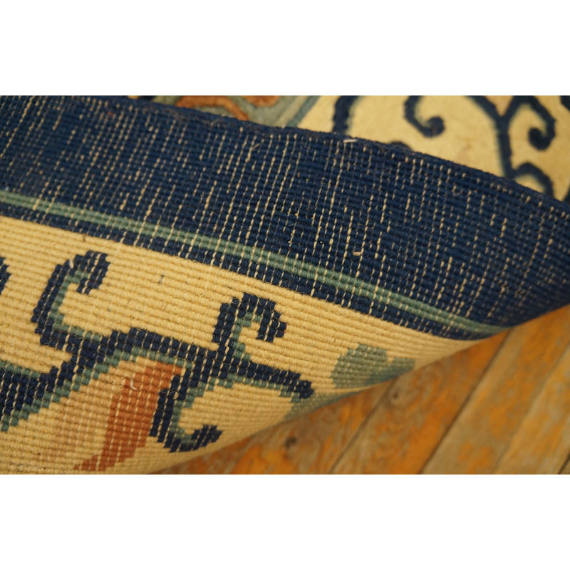 Antique Yellow / Gold Orange Rectangle Wool 1920s Hand Knotted Pile Rug